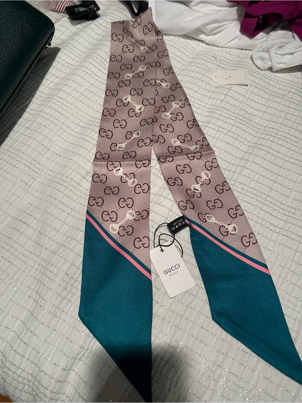 Gucci Pink & Teal GG Logo Twilly Scarf
